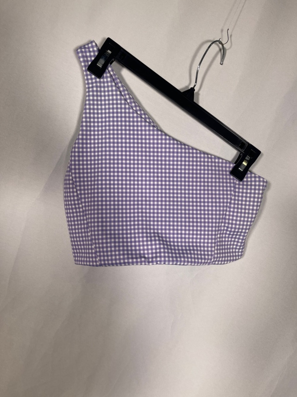 WILO THE LABEL WOMENS PURPLE WHITE GINGHAM ONE SHOULDER SPORTS BRA MEDIUM
